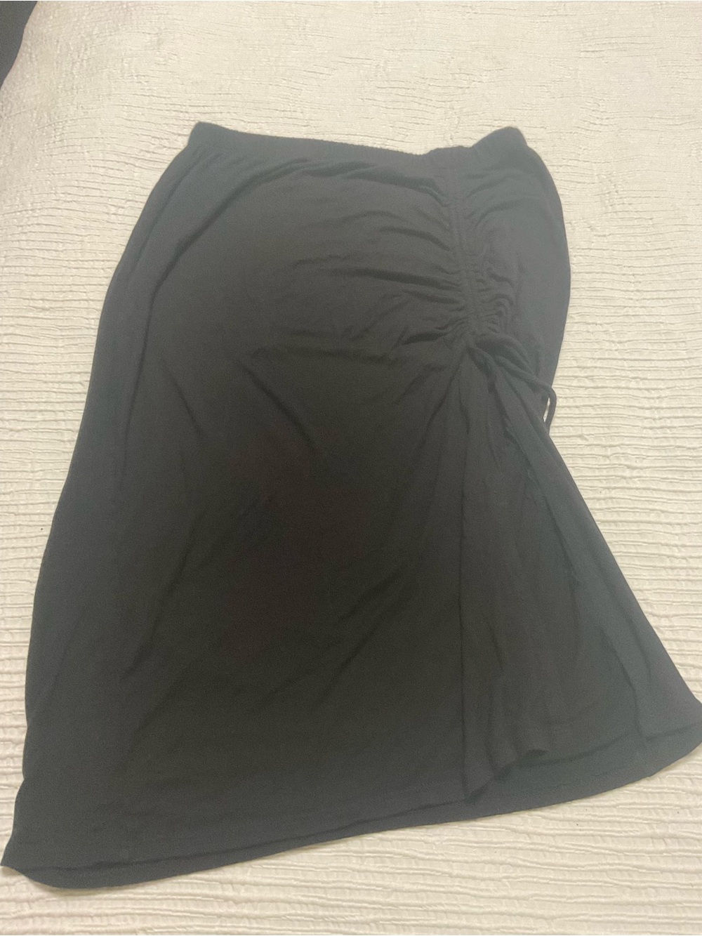 Velvet Torch Black Midi Skirt with Side Drawstring Detail
